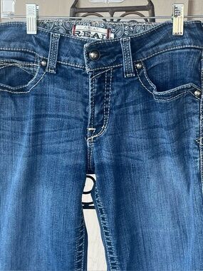 Ariat REAL Womens Jeans Mid Rise Bootcut Studded Pockets Medium Wash Size 30L